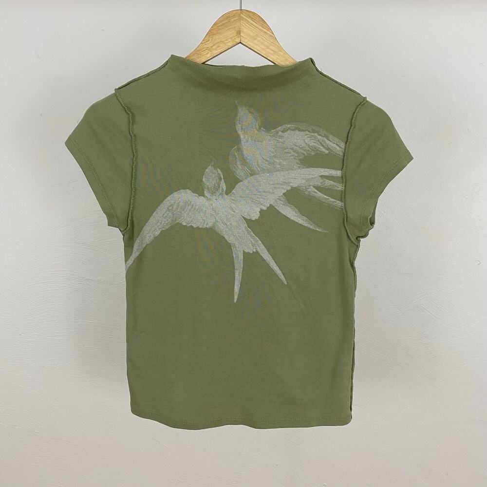 Free People x Ragabond Studio - Birds In Flight Tee - Oil Green - Size Small